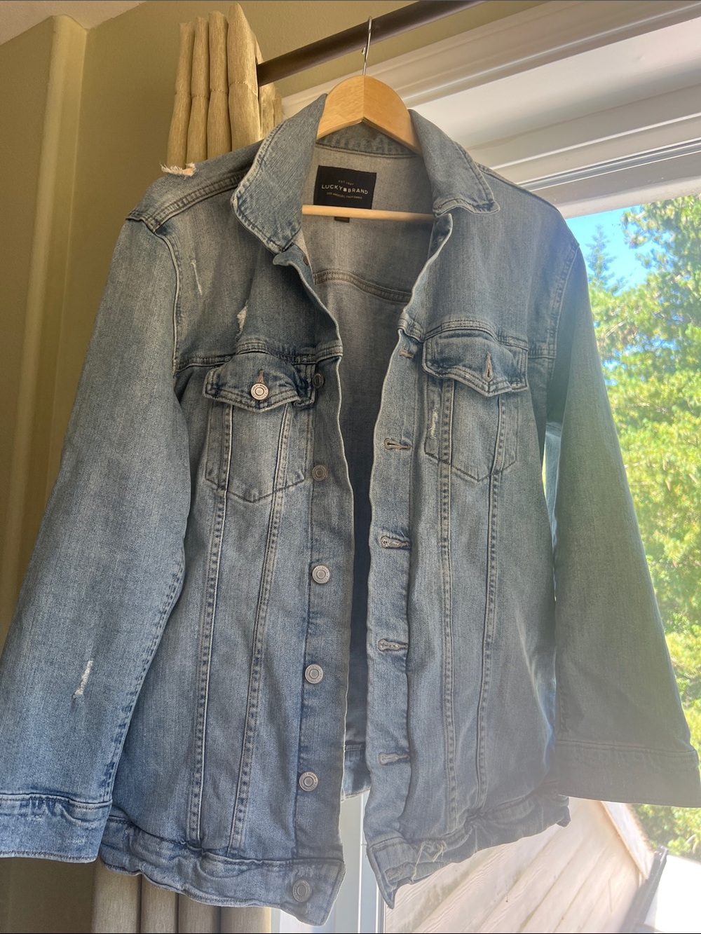 Lucky Brand Light Blue Distressed Denim Jacket